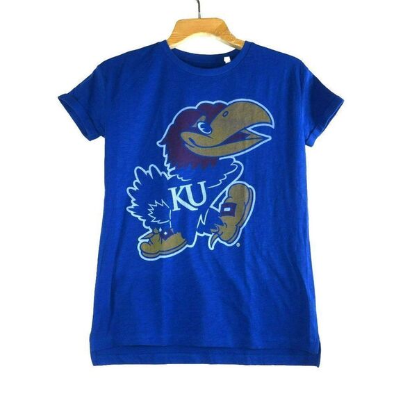 NCAA Kansas University Jayhawks T-Shirt Size Small Blue Short Sleeve - Picture 1 of 7